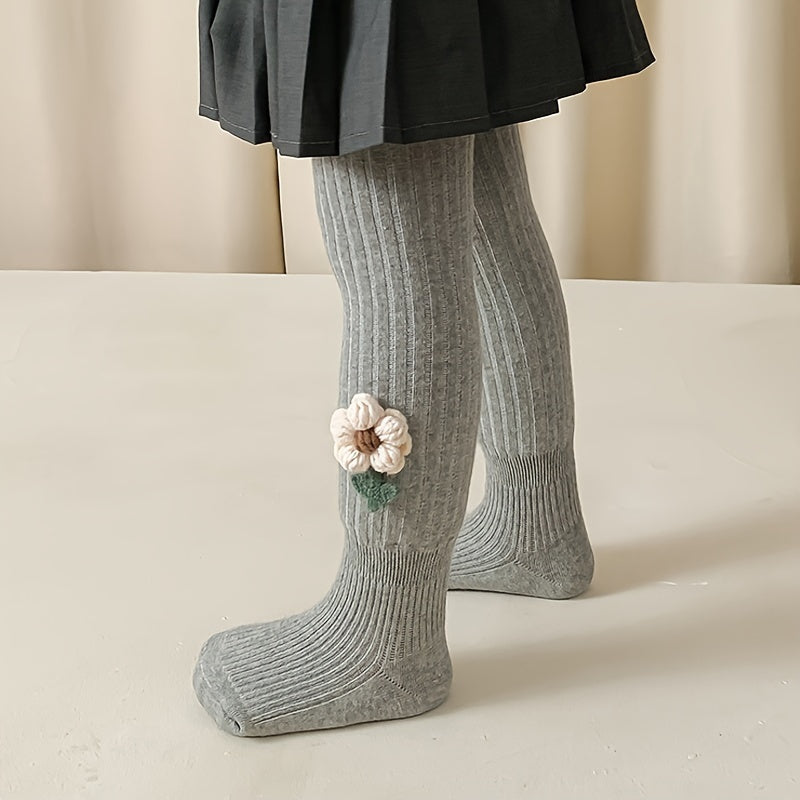 Kids Cute Flower Pattern Footed Fleece Lined Pantyhose Baby Children's Leggings Tights