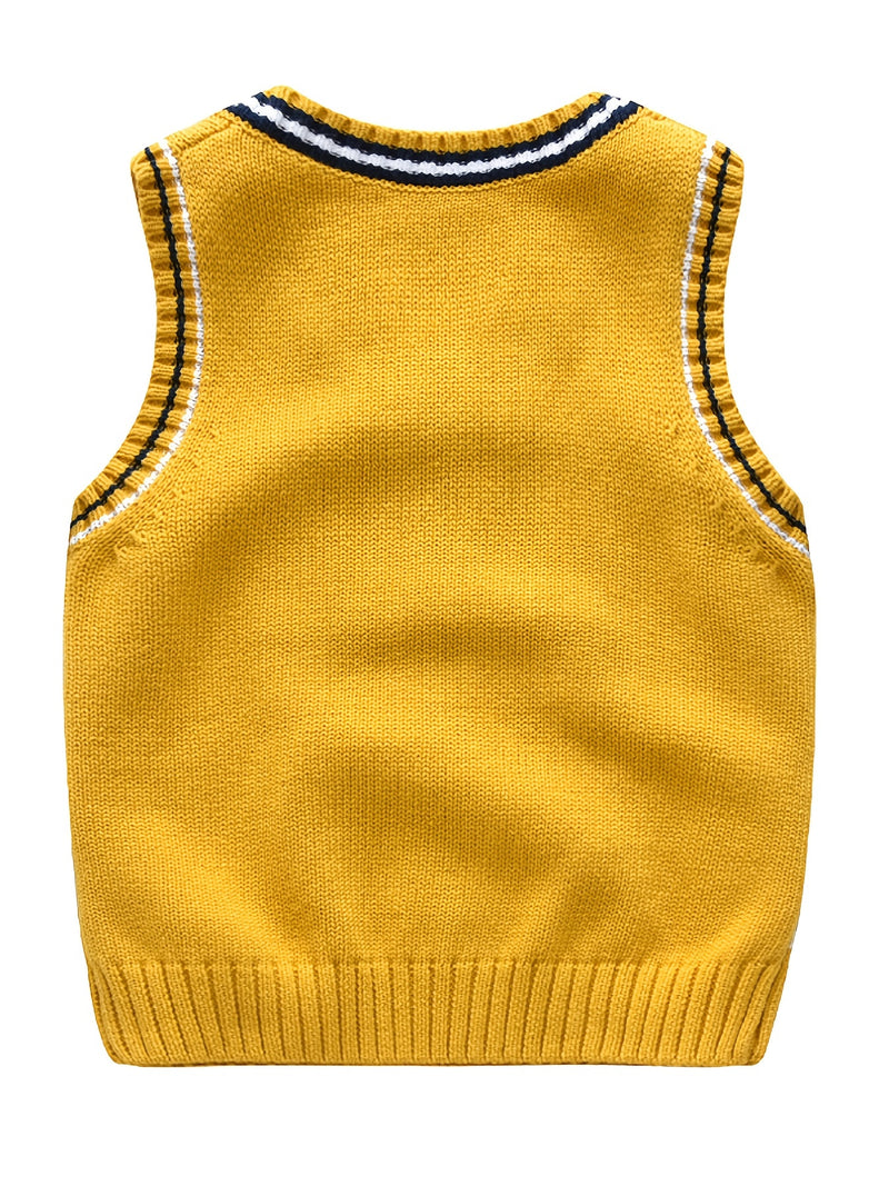 Boys V-Neck Cable Knit Vest College Style Sleeveless Pullover Sweater Top Kids Clothes
