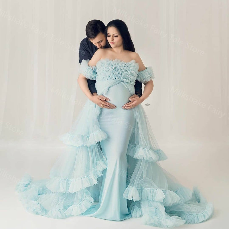 Charming Off The Shoulder Maternity Dresses Ruffles Pregnant Women Gown for Photoshoot