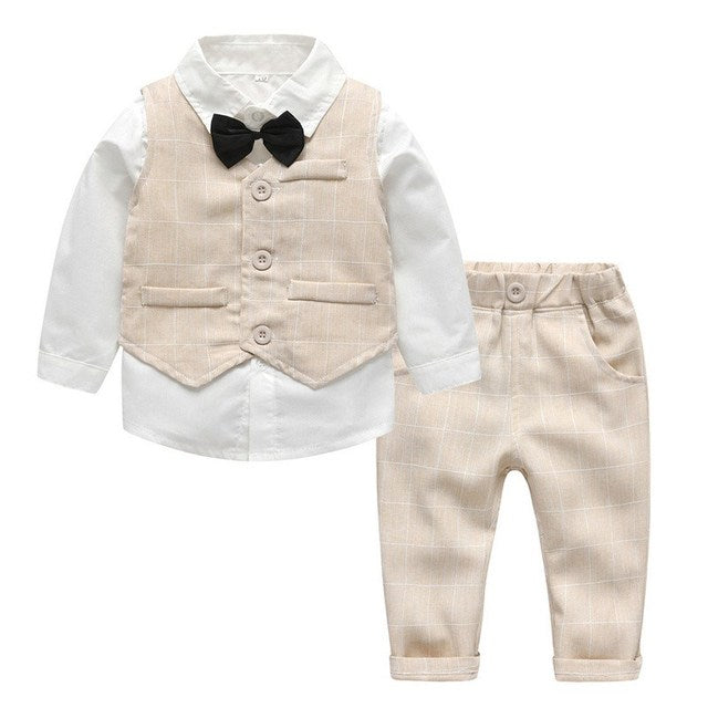Domingbub Formal Gentleman 3PC Baby Kids Boys Clothes Suit Tops Shirt  Waistcoat Tie Pants Outfits set Navy blue 5-6 Years 