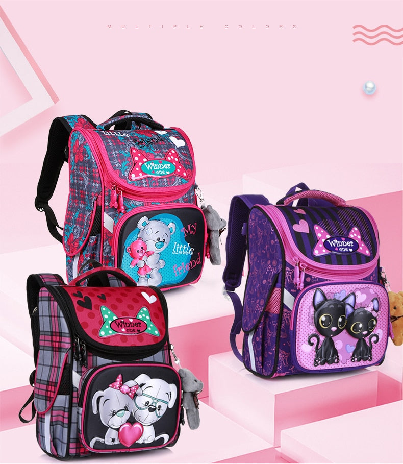 New Fashion Cartoon School Bags Backpack for Girls Boys Bear Cat Design