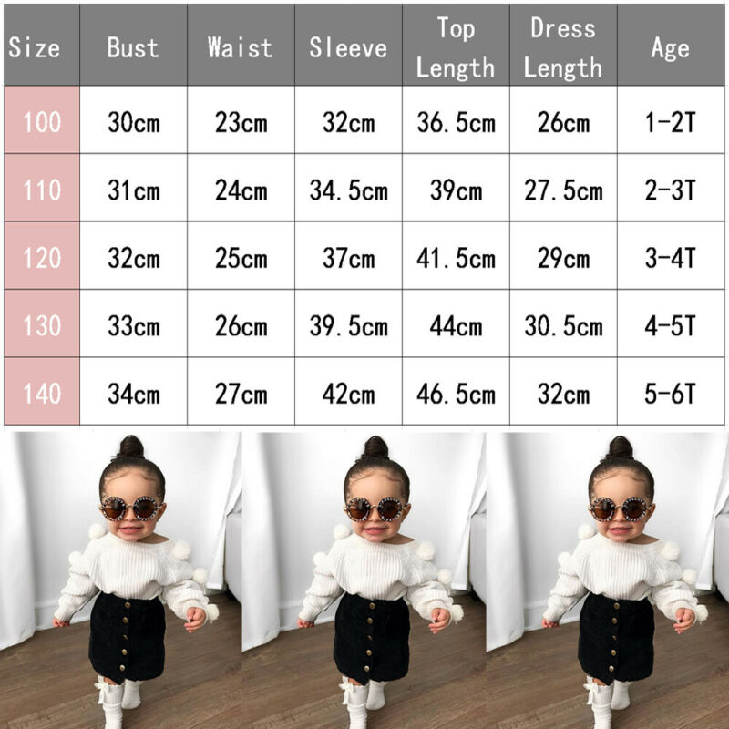 Toddler Baby Girls Clothes Hairball Knit Tops+Button Mini Skirt Warm Outfits Sets