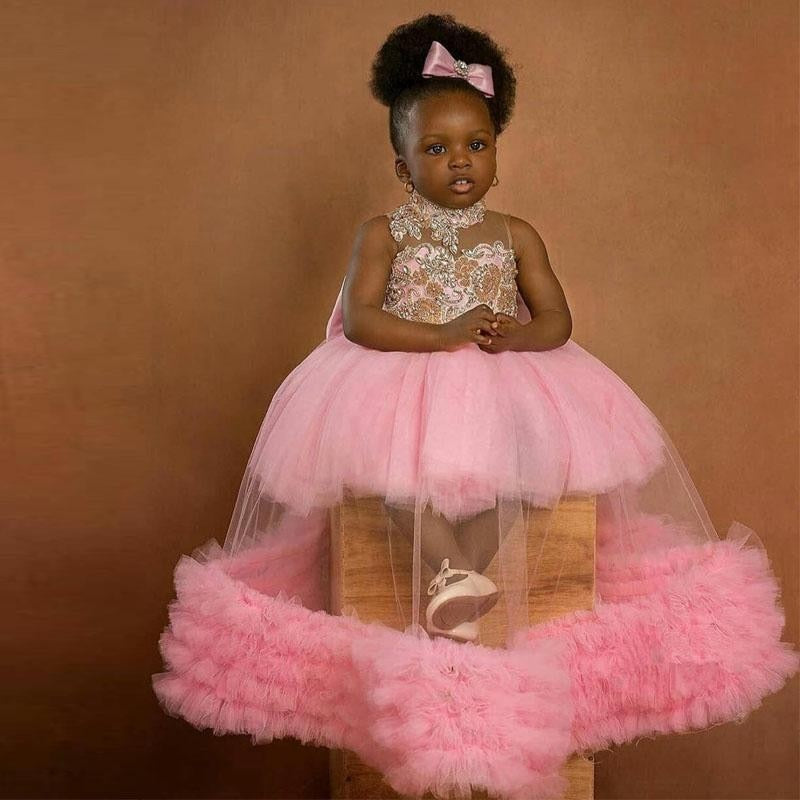 Girls Pageant Dresses Baby Girl Pink Mesh Cute Fluffy Birthday Ball Go –  marryshe