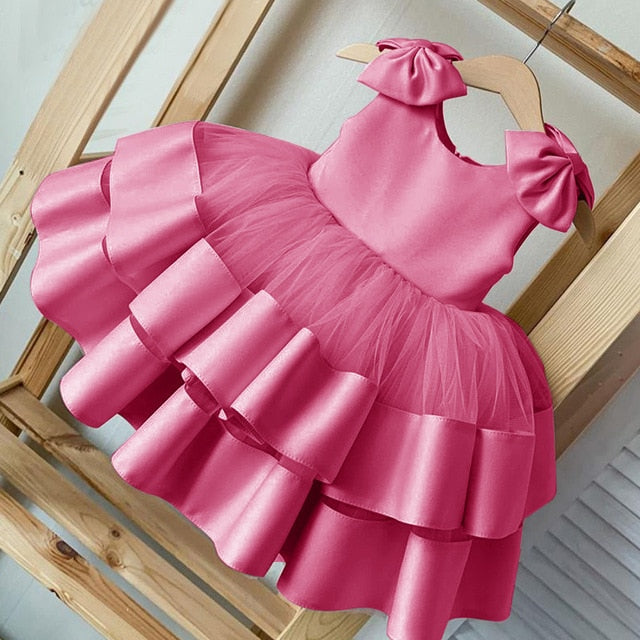 Puffy Pink Flower Girl 1st Birthday Dress
