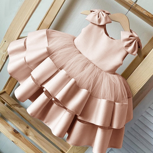 Puffy Pink Flower Girl 1st Birthday Dress