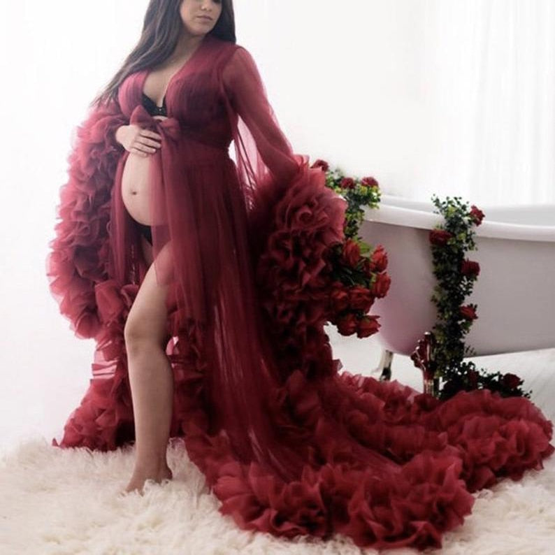 Sexy Chic Maternity Tulle Dress Sheer Gown Photo Shoot