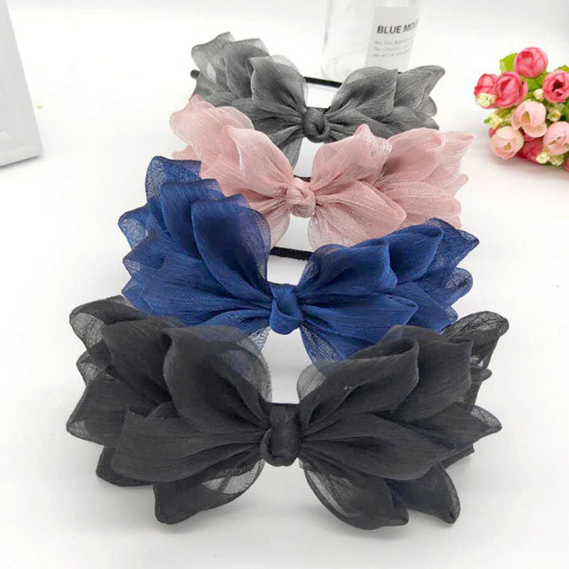 1pc Ribbon Hoop Black Pink Girls Flower Lace Bow Headband
