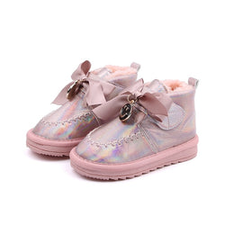 Kids Felt Warm Princess Laser Leather Plush Bow Boots shoes