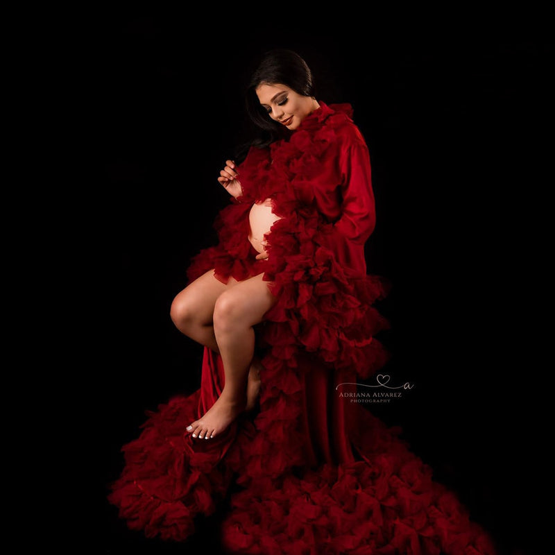Fashion Maternity Dress Long Sleeve Tulle Robes