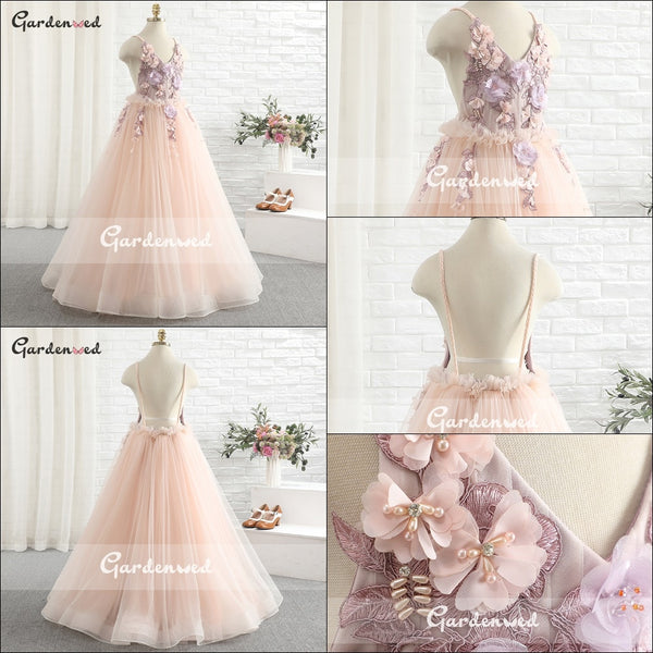 Puffy A-line Flower Girl Dresses Lace Beading Communion Dress Tulle Sashes