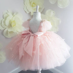 Cute Puffy Pink Ball Gown Girl Pageant Dress Pearls Beading Flower Girl Dress