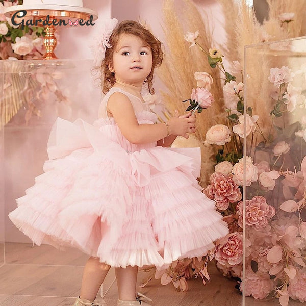 Layer Pink Girl Birthday Dress Puffy Ball Gown