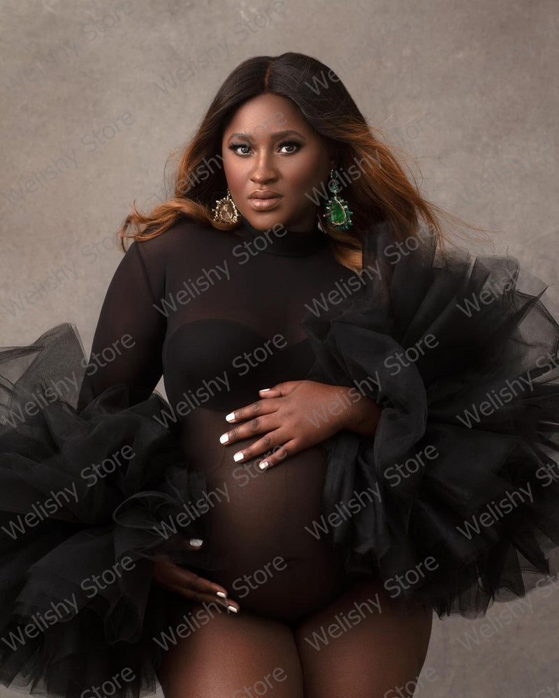Fashion Black See Thru Maternity Tulle Dress