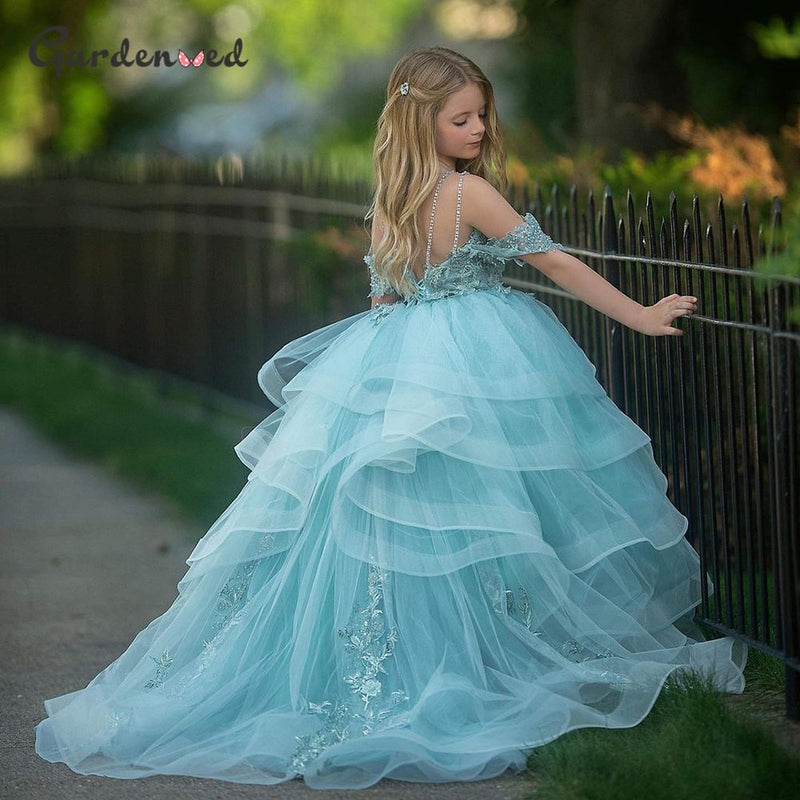 Flower Girl lace Dress, Girls Princess Dress, High-end Fluffy Dress, Blue,  150cm,Birthday Party Prom Gowns : Amazon.ca: Clothing, Shoes & Accessories
