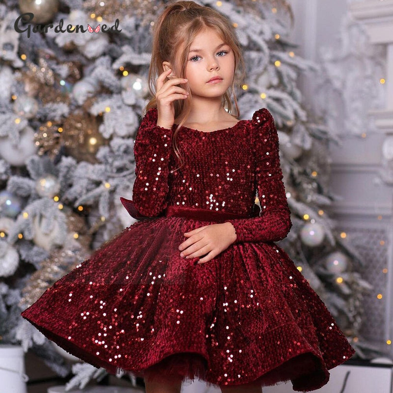 Sequin Burgundy Baby Girl Dress Christmas Dress