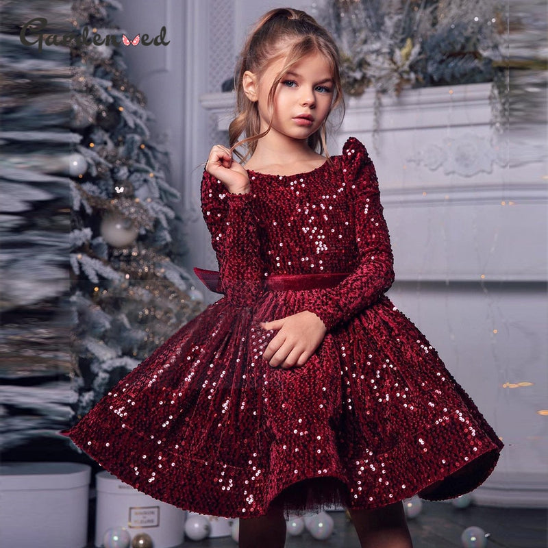 Sequin Burgundy Baby Girl Dress Christmas Dress