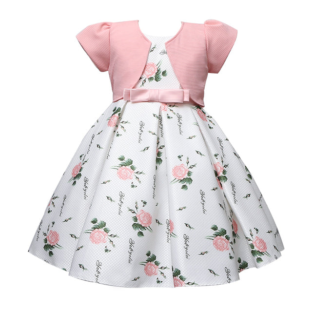 Satin A-Line Cute Dress Girls Birthday Floral Print Dresses