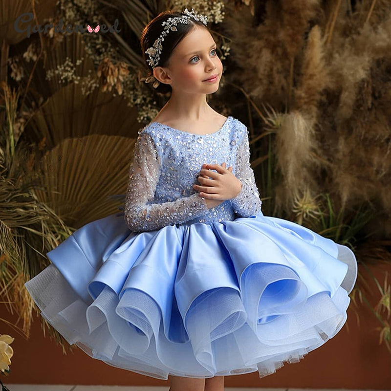 Glitter Blue Flower Girl Dresses Sequin Baby Girl Dress Puffy Princess Cute Little Baby Dress