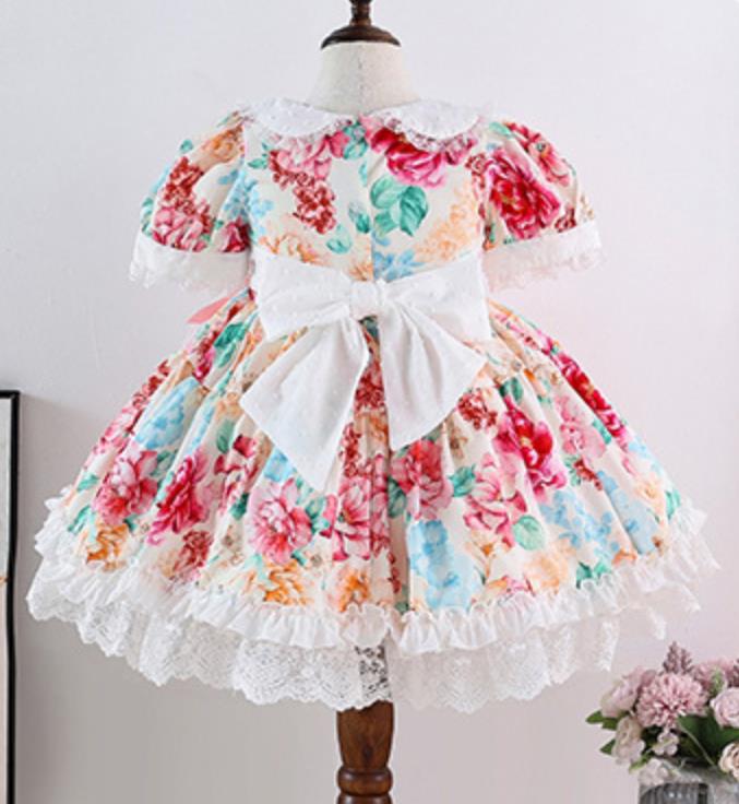 Baby Vintage Turkey Lace Stitching Print Bow Princess Girl Lolita Dress