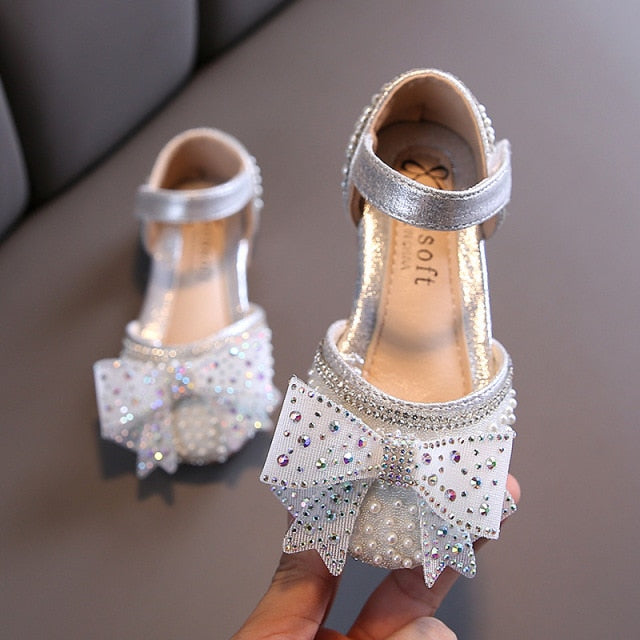 Fashion Girls Sequin Lace Bow Kids Shoes Girls Cute Pearl Princess Dance Single Casual Shoe