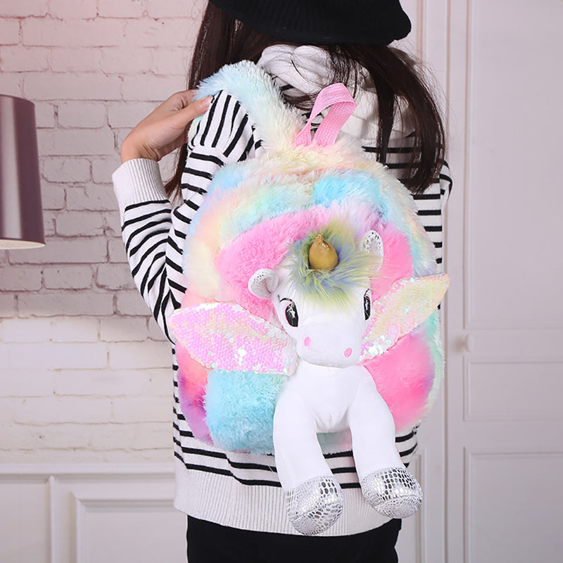 Unicorns Cartoon School Book Bag Backpacks Cute Fashion 3D Fur Backpacks For Girls Travel Backpack Children Schoolbag Kids Gift
