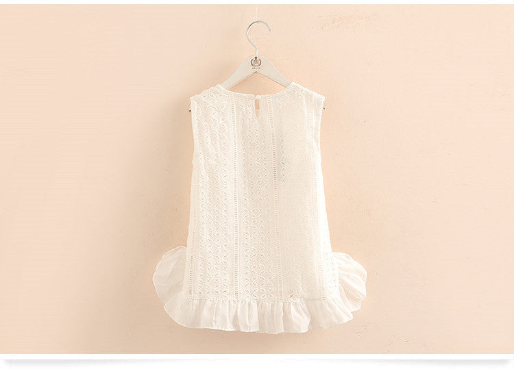 White Kids Lace Patchwork Sleeveless Sundress Embroidery Vest Tank Dress