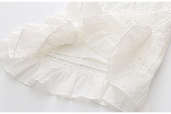 White Kids Lace Patchwork Sleeveless Sundress Embroidery Vest Tank Dress