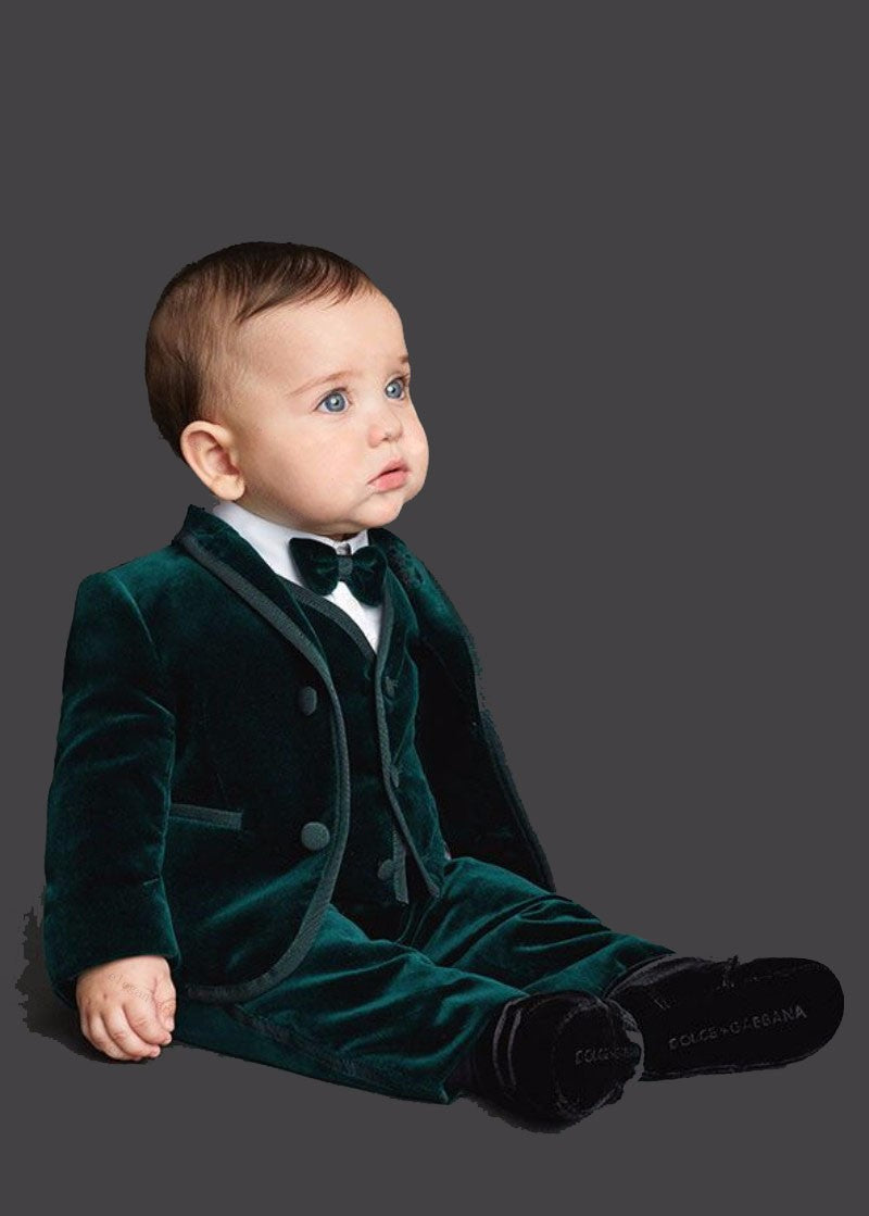 Green Velour Baby Suit Kids Blazers Boy Suit  (Jacket +Vest+pants)