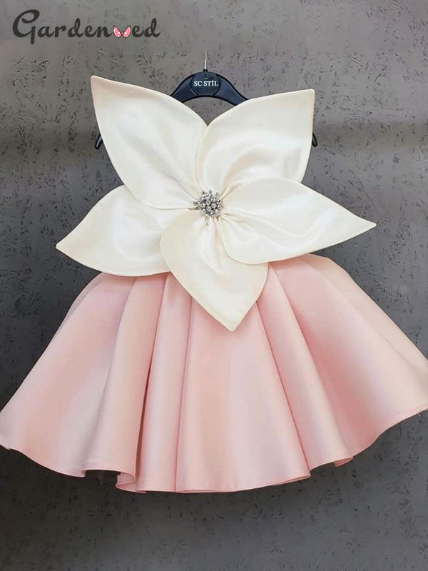 Girl Ball Gown Kids First Communion Dress Satin Pleated Girl Pageant Dress