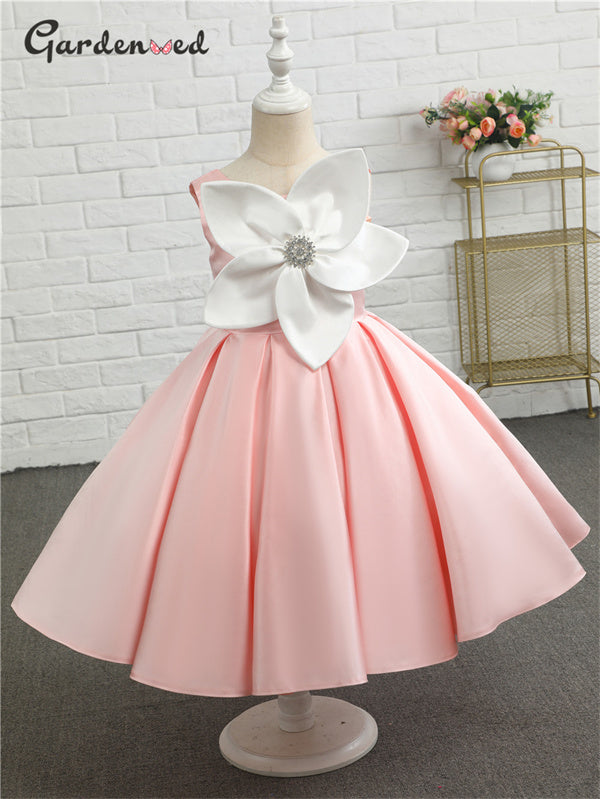 Girl Ball Gown Kids First Communion Dress Satin Pleated Girl Pageant Dress