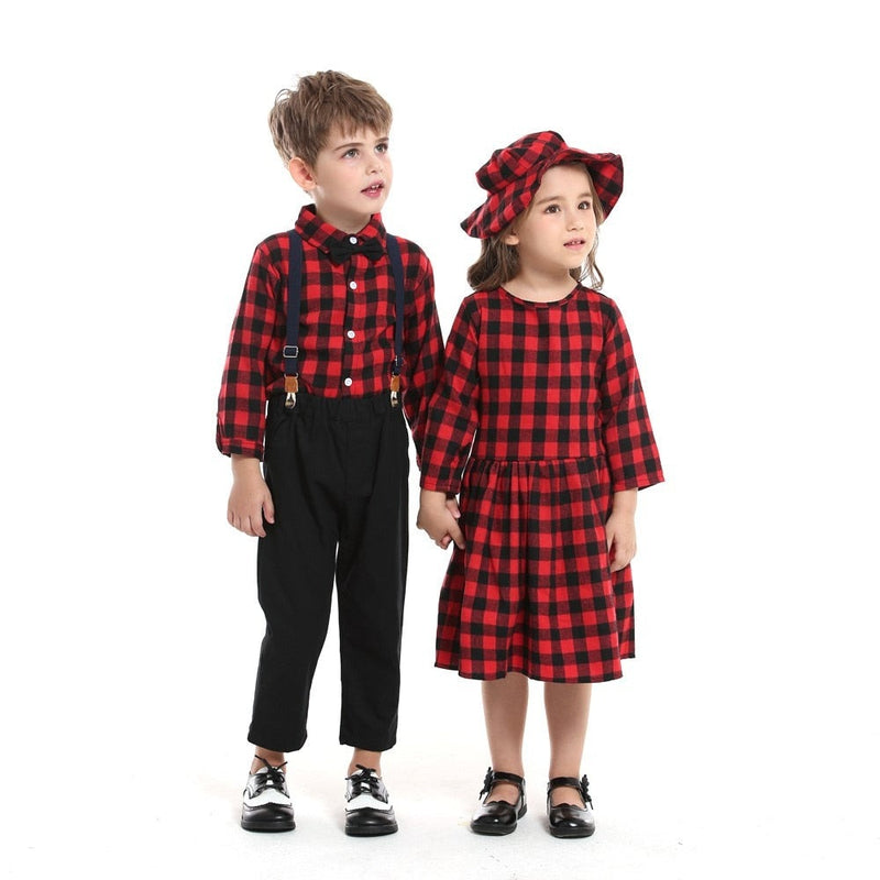 Brother and Sister Plaid Matching Outfits